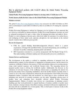 Rise in plant-based products with Covid-19 affects the Global Poultry Processing Equipment Market