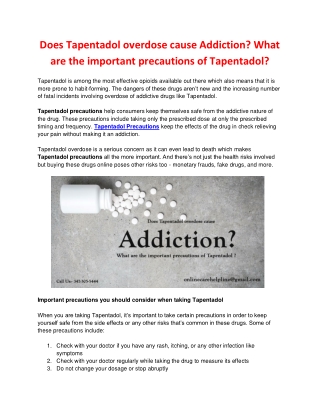Does Tapentadol overdose cause Addiction? What are the important precautions of Tapentadol ?