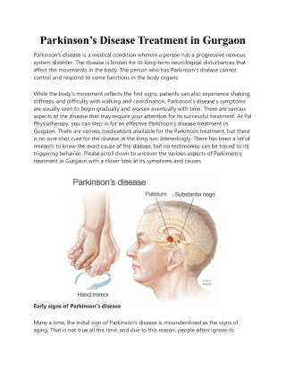 Parkinson's Disease Treatment in Gurgaon