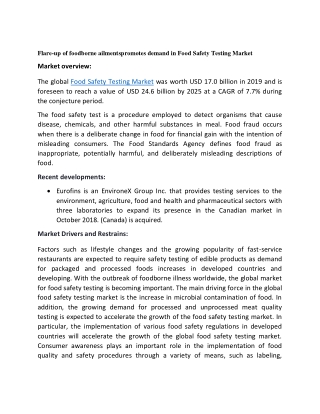 Global Food Safety Testing Market likely to reach around USD 25 billion by 2025
