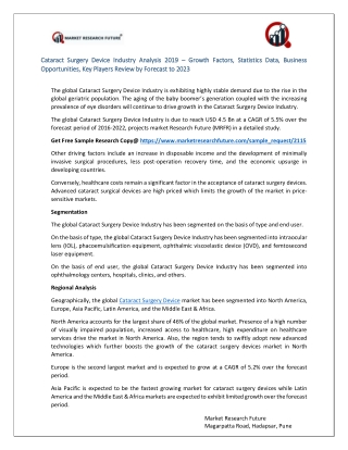 Cataract Surgery Device Industry Research Report 2019, Forecast To 2023 - Shortcut