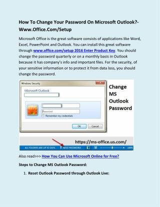 How To Change Your Password On Microsoft Outlook?- Www.Office.Com/Setup