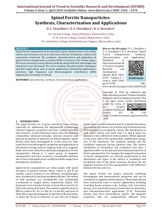 Spinel Ferrite Nanoparticles Synthesis Characterization and Applications