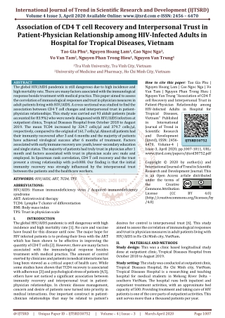 Association of CD4 T cell Recovery and Interpersonal Trust in Patient Physician Relationship among HIV Infected Adults i