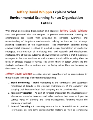 Jeffery David Whippo Explains What Environmental Scanning For an Organization Entails