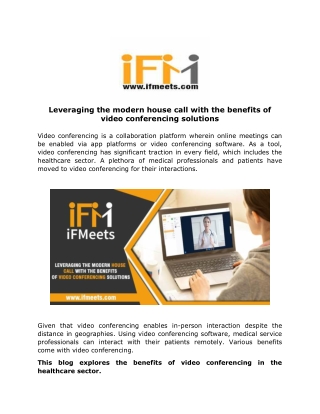 Leveraging the modern house call with the benefits of video conferencing solutions