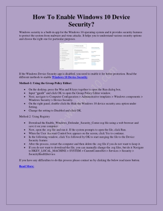 How To Enable Windows 10 Device Security?