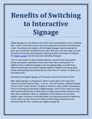 Benefits of Switching to Interactive Signage