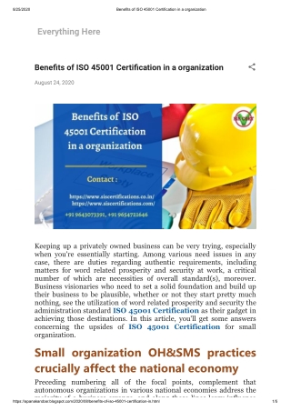 What are Benefits of ISO 45001 Certification in a organization?
