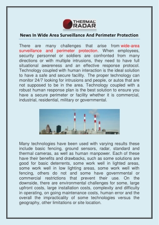 News In Wide Area Surveillance And Perimeter Protection