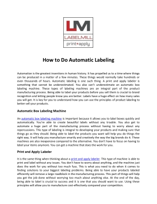 How to Do Automatic Labeling