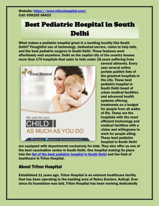 Triton Hospital the Best Pediatric Hospital in South Delhi