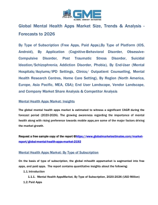 Global Mental Health Apps Market Size, Trends & Analysis - Forecasts to 2026