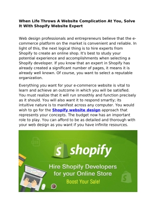 When Life Throws A Website Complication At You, Solve It With Shopify Website Expert
