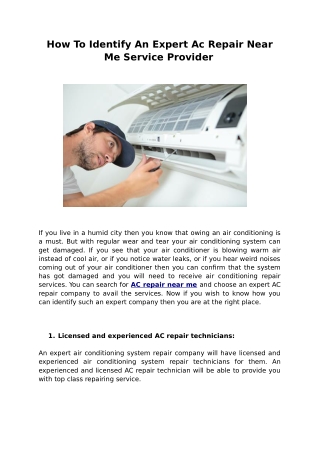 How To Identify An Expert Ac Repair Near Me Service Provider