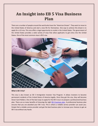 An Insight into EB 5 Visa Business Plan