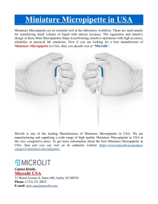 Miniature Micropipette in USA