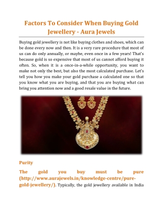 Factors To Consider When Buying Gold Jewellery - Aura Jewels