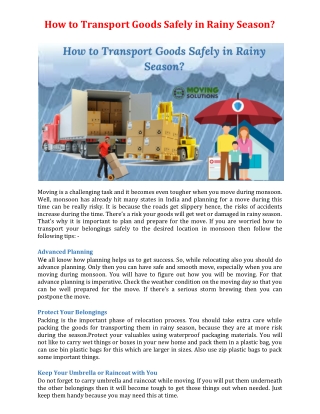 How to Transport Goods Safely in Rainy Season?