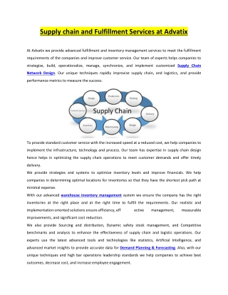 Supply chain and Fulfillment Services at Advatix