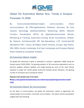 Global 5G Automotive Market Size, Trends & Analysis - Forecasts to 2026