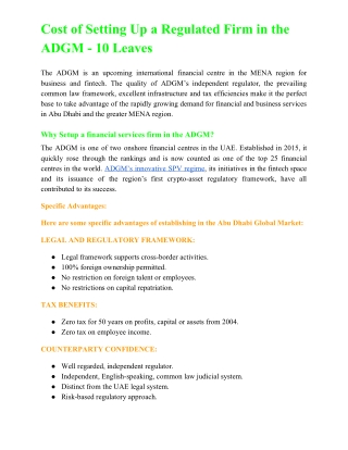 Cost of Setting Up a Regulated Firm in the ADGM - 10 Leaves