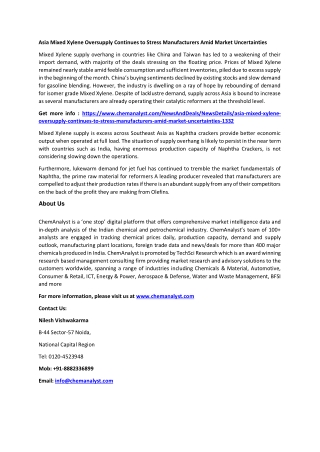 Asia Mixed Xylene Oversupply Continues to Stress Manufacturers Amid Market Uncertainties