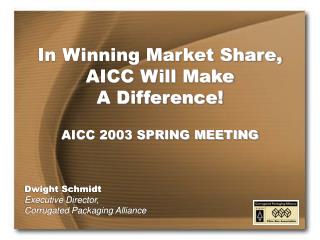 In Winning Market Share, AICC Will Make A Difference! AICC 2003 SPRING MEETING