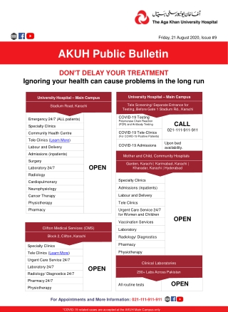 AKUH COVID-19 Public Bulletin 21st August 2020