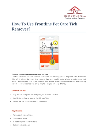 How To Use Frontline Pet Care Tick Remover- BestVetCare