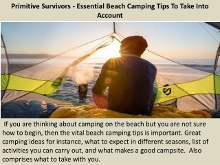 Primitive Survivors - Essential Beach Camping Tips To Take Into Account