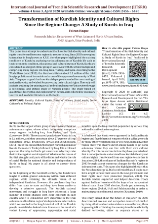 Transformation of Kurdish Identity and Cultural Rights Since the Regime Change A Study of Kurds in Iraq