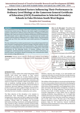 Students Related Factors Influencing Their Performance in Ordinary Level Biology at the Cameroon General Certificate of