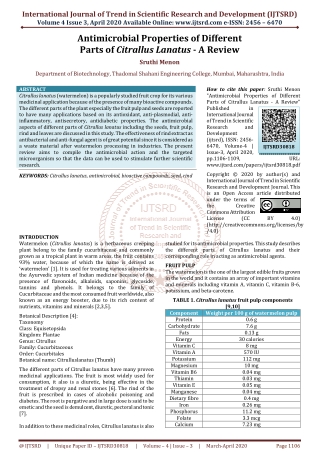 Antimicrobial Properties of Different Parts of Citrallus Lanatus A Review