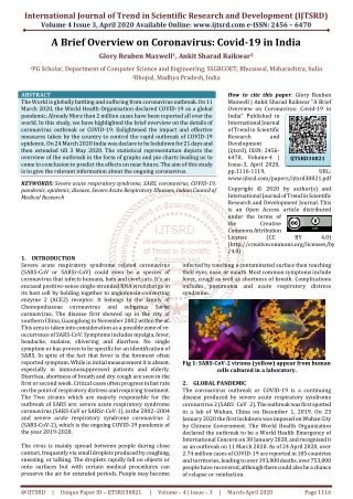 A Brief Overview on Coronavirus Covid 19 in India