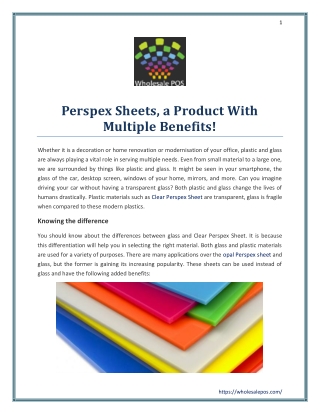 Perspex Sheets, a Product With Multiple Benefits!