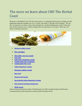 The more we learn about CBD The Herbal Coast