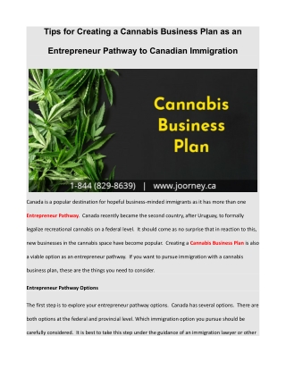 Tips for Creating a Cannabis Business Plan as an Entrepreneur Pathway to Canadian Immigration