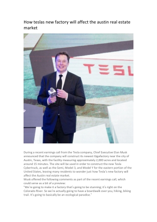 How teslas new factory will affect the austin real estate market