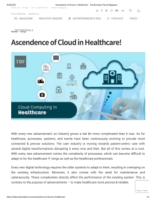 Ascendence of Cloud in Healthcare!