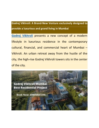 Godrej Vikhroli: A Brand-New Venture exclusively designed to provide a luxurious and grand living in Mumbai