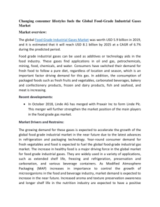 Changing consumer lifestyles fuels the Global Food Grade Industrial Gases Market