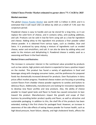 Initiatives to offer new flavors adapt well to the Global Cheese Powder Market