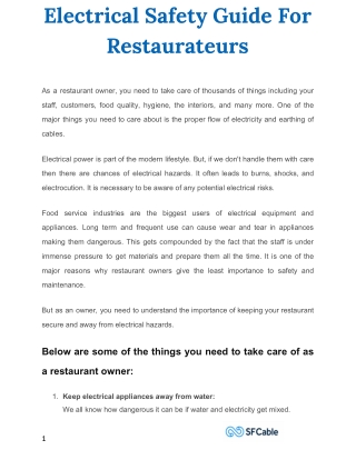 Electrical Safety Guide For Restaurateurs