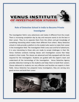 Role of Detective School in India to Become Private Investigator