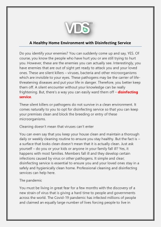 A Healthy Home Environment with Disinfecting Service