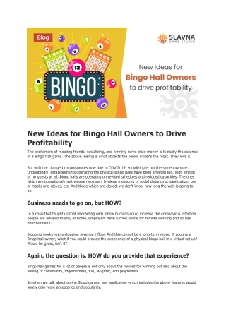 New Ideas for Bingo Hall Owners to Drive Profitability