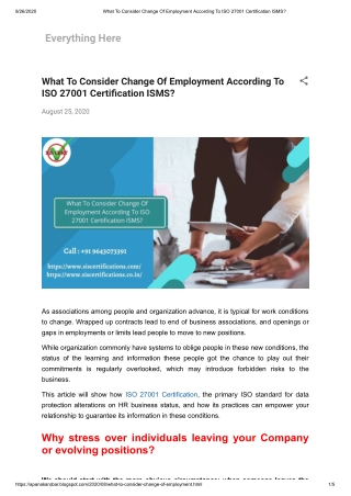 What To Consider Change Of Employment According To ISO 27001 Certification ISMS?