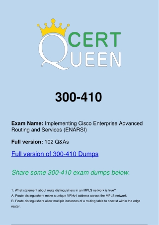 Cisco 300-410 ENARSI Exam Questions and Answers