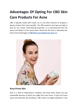 Advantages Of Opting For CBD Skin Care Products For Acne